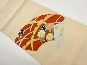 地紙に雪芝・菊・桔梗模様織出し名古屋帯